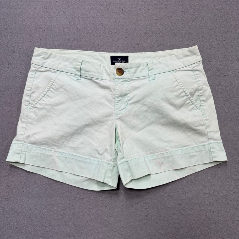 American Eagle Midi Shorts Women's 8 Mint Green Stretch Cuffed Preppy Outdoor